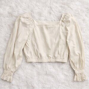 Levi's Daphne Puff Sleeve Crop Blouse Cream Size S | Square Neck Top